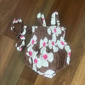 Baby Eel  Brown and Pink Baby Romper with Headband